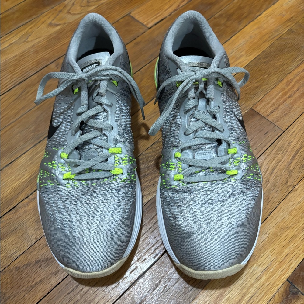 Nike Men's Silver and Neon Green lunarlon Athletic Shoes
